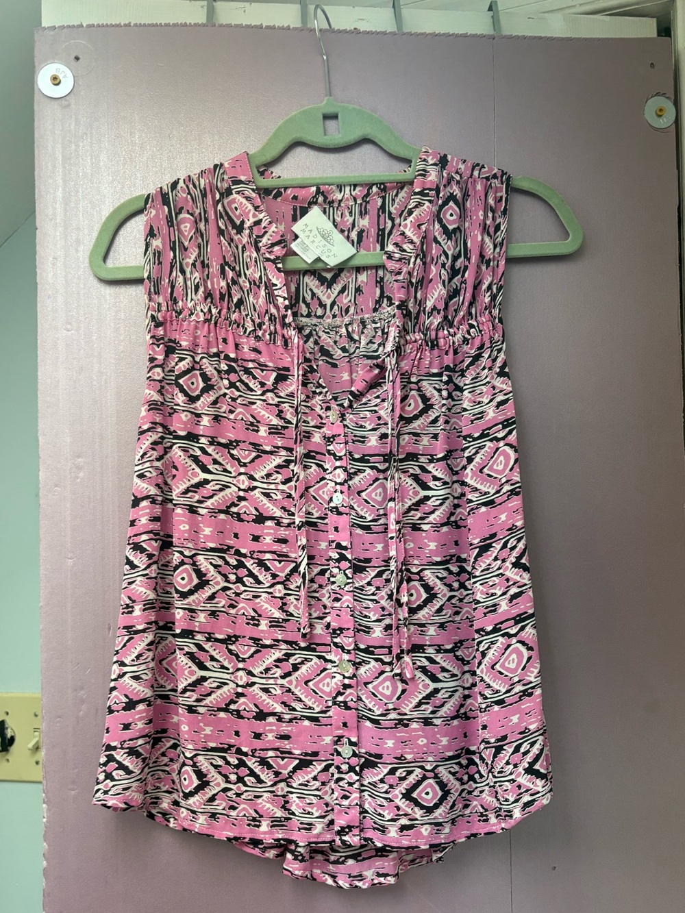 Madison Marcus pink  Patterned Sleeveless Tie-Front Top